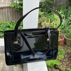 VIN Black Faux Patent Leather w. Golden Accents Multilayer Handbag 11"x7.5"x7"